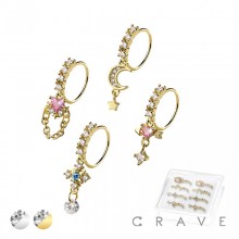 8PCS OF ASSORTED CZ DANGLE 316L SURGICAL STEEL O-RING NOSE HOOP BOX